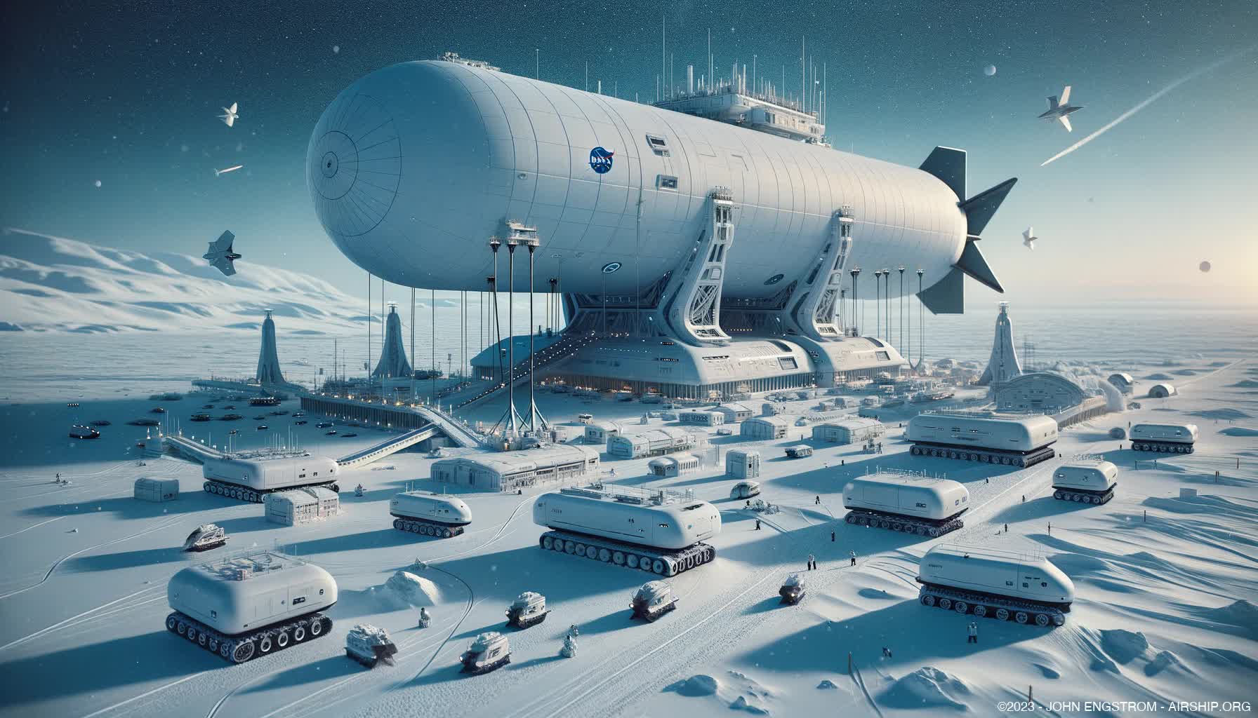 Airship Assembled Arctic Research Hotel -  Concept Art and Systems Visualization
