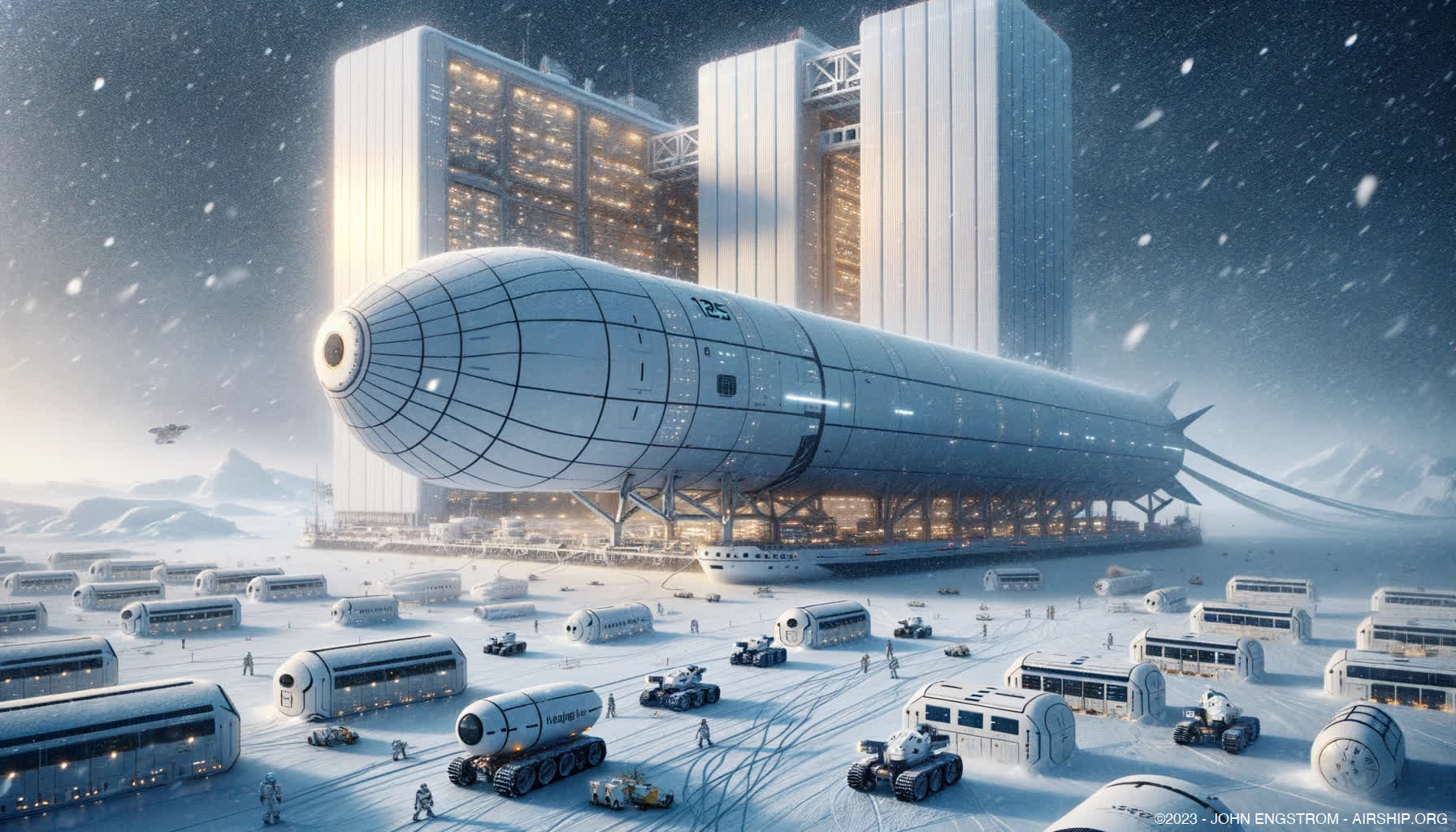 Airship Assembled Arctic Skyscrapers -  Concept Art and Systems Visualization