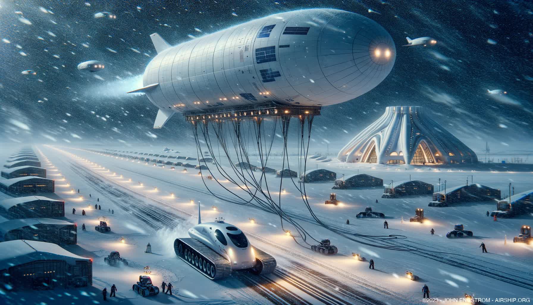 Airship Assembled Arctic Spaceports -  Concept Art and Systems Visualization