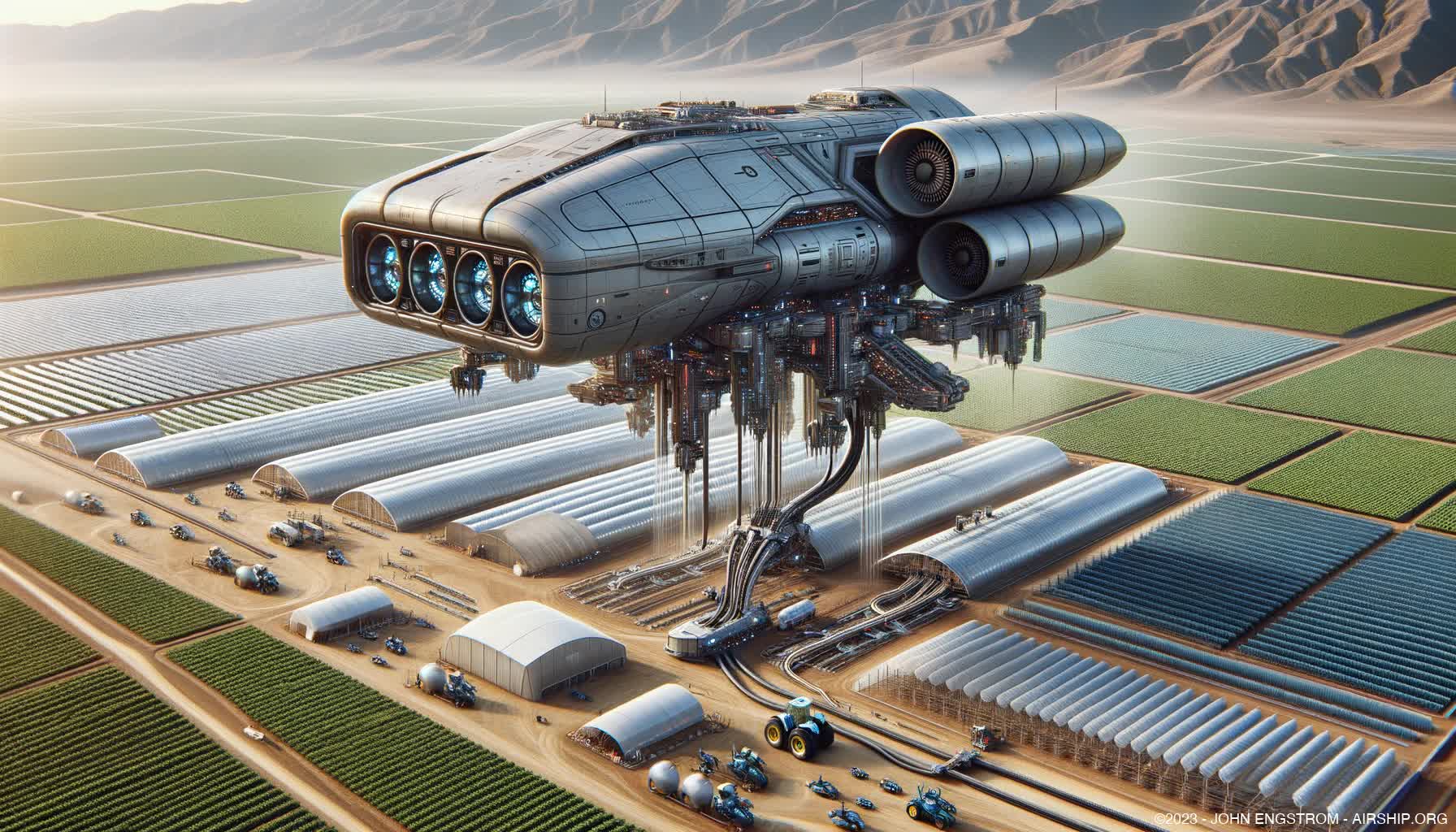 Airship Assembled Farming Vehicles and Platforms -  Concept Art and Systems Visualization